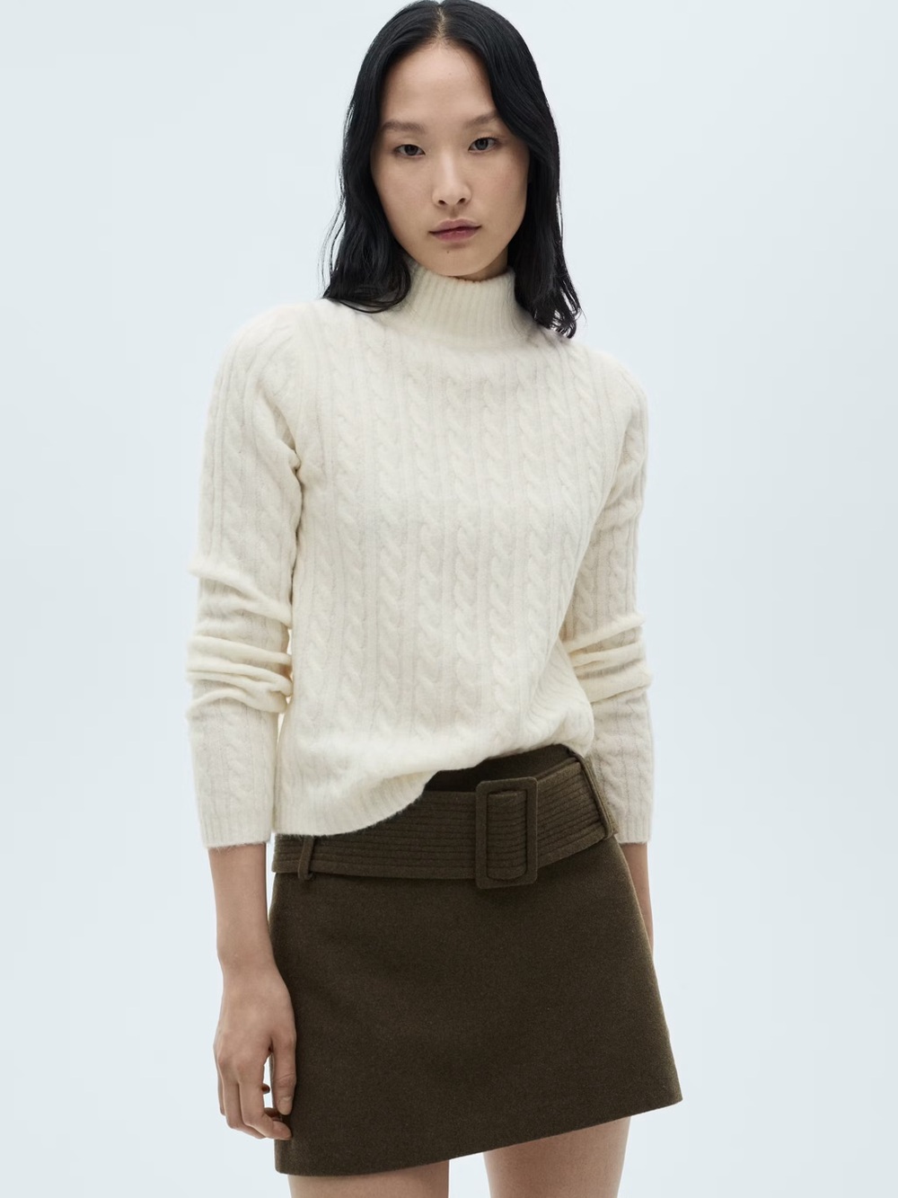 Mango Cream braided knitted sweater NWT